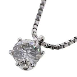 Autre Marque-Platinum Diamond Pendant Necklace-Silvery