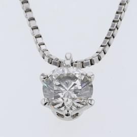 Autre Marque-Platinum Diamond Pendant Necklace-Silvery