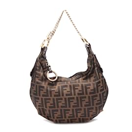 Fendi-Sac hobo à chaîne en toile Zucca 8BR341-Marron