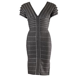 Herve Leger Threaded V-Ausschnitt-Etuikleid aus grauem Rayon Grau