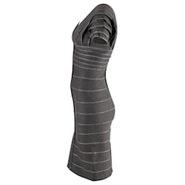 Herve Leger-Herve Leger Threaded V-neck Sheath Dress in Grey Rayon-Grey