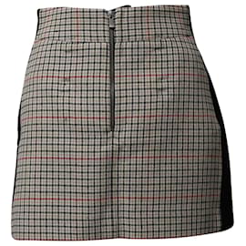 Maje-Maje Check Mini Skirt with Black Side Seam Panel in Beige Cotton-Beige