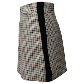Maje-Maje Check Mini Skirt with Black Side Seam Panel in Beige Cotton-Beige