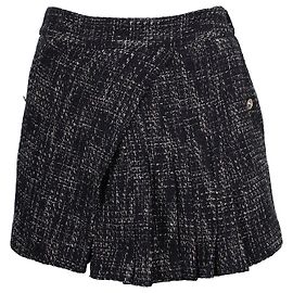 Maje Bleus Pleated Skort in Navy Blue Tweed Organic Cotton-blend Blue Navy blue