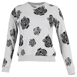 Kenzo-Kenzo Tiger Print Sweatshirt in Grey Cotton-Grey