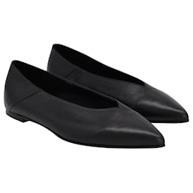 Aeyde-Aeyde Moa Point Toe Ballerina Flats in Black Calfskin Leather-Black