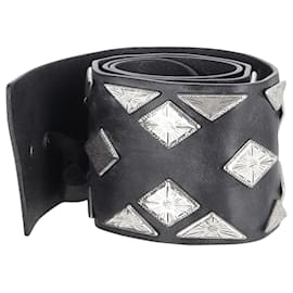 Isabel Marant-Ceinture Large Ornée Isabel Marant en Cuir Noir-Noir