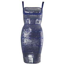 Herve Leger-Herve Leger Katherine Bandage Sequin Dress in Blue Rayon-Blue