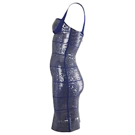 Herve Leger-Herve Leger Katherine Bandage Sequin Dress in Blue Rayon-Blue
