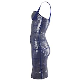 Herve Leger-Herve Leger Katherine fasciatura paillettes abito in rayon blu-Blu