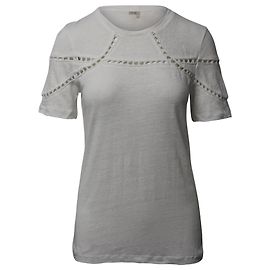 Camiseta Maje Turan com aplicação de renda em linho branco Branco