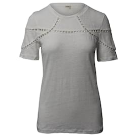 Maje-Maje Turan Lace Inserts T-shirt in White Linen-White