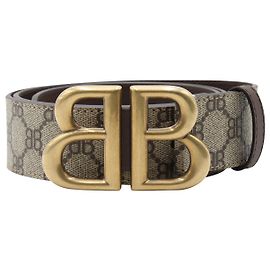 Balenciaga Hacker BB Monogram Belt in Beige Coated Canvas Beige
