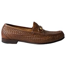 Gucci-Gucci Woven Horsebit Loafers in Brown Leather-Brown