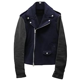 Acne-Acne Studios Cassady Biker Jacket in Navy Blue Wool/Leather-Blue,Navy blue