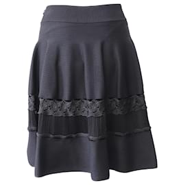 Alexander Mcqueen-Alexander McQueen Engineered Ottoman Knit Skirt in Black Viscose-Black