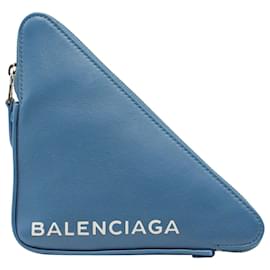 Balenciaga-Balenciaga Triangle Pouchette Bag in Blue Leather-Blue