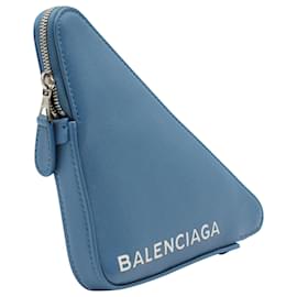 Balenciaga-Balenciaga Triangle Pouchette Bag in Blue Leather-Blue