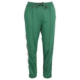 Gucci-Gucci Pantalon de survêtement Web Stripe en coton vert-Vert
