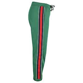 Gucci-Gucci Pantalon de survêtement Web Stripe en coton vert-Vert