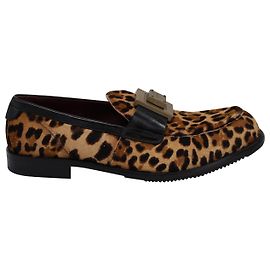 Dolce & Gabbana Mocassini Leopardati con Targhetta Logata in Lana Multicolor Multicolore
