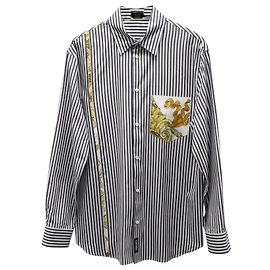 Camisa Versace Medusa Renaissance Accent em algodão preto e branco Preto