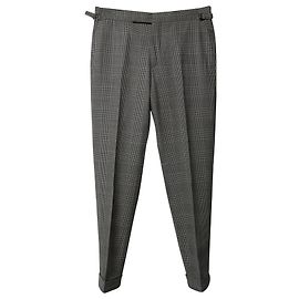Calça xadrez regular fit Tom Ford em lã e seda cinza claro Cinza