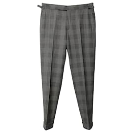 Tom Ford-Tom Ford Regular Fit Checked Trousers in Light Grey Wool and Silk-Grey