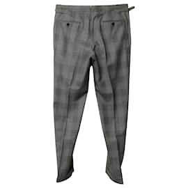 Tom Ford-Tom Ford Pantalon Regular Fit à Carreaux en Laine et Soie Gris Clair-Gris