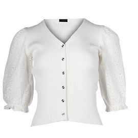 Maje Mopline Blusa de malha mangas bufantes com botão frontal em algodão branco Branco