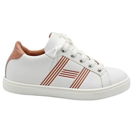 Hermès-Hermes Avantage Sneakers in White and Brown Leather-White