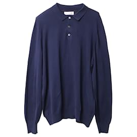 Brunello Cucinelli-Brunello Cucinelli Long Sleeve Polo Shirt in Blue Cotton -Blue
