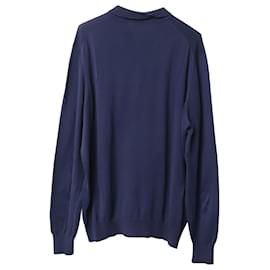 Brunello Cucinelli-Brunello Cucinelli Long Sleeve Polo Shirt in Blue Cotton -Blue
