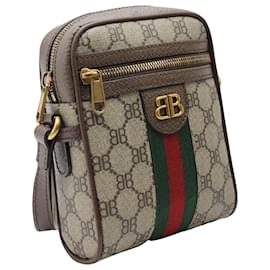 Balenciaga-Gucci x Balenciaga The Hacker Shoulder Zip Bag in Beige Canvas-Brown