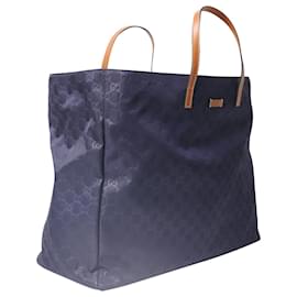 Gucci-Gucci Guccissima Tote Bag in Navy Blue Nylon-Navy blue