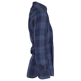 Tom Ford-Tom Ford Plaid Button-Down Shirt in Navy Blue Cotton-Blue,Navy blue