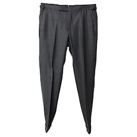 Tom Ford-Tom Ford Regular Fit Checked Trousers in Dark Grey Wool and Silk-Grey