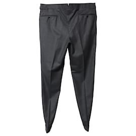Tom Ford-Tom Ford Regular Fit Checked Trousers in Dark Grey Wool and Silk-Grey