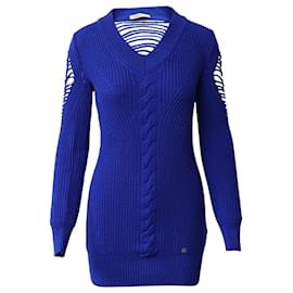 Versace-Versace Cable Knit Mini Dress in Royal Blue Wool-Blue