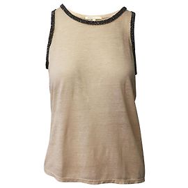 Maje Tanktop mit Schmuckausschnitt aus beigem Leinen Beige