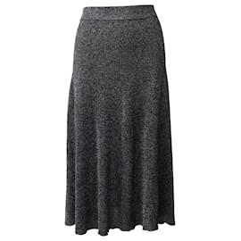 Joseph-Joseph Ribbed Midi Skirt in Metallic Grey Viscose Lurex-Metallic