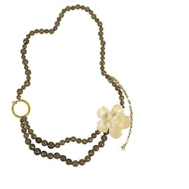 Autre Marque-Katerina Psoma Grey White Pearls Flower Gond Tone ring & Chain Necklace Box-Multicolor