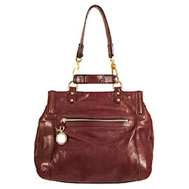 Dolce & Gabbana-Dolce & Gabbana Burgundy Leather Flap Top Zipper Pocket Sicily Shoulder Hand Bag-Dark red