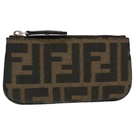 Fendi-FENDI Zucca Canvas Porte-Monnaie Nylon Marron Noir Auth 39059-Marron,Noir