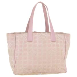 Chanel-CHANEL Travel line Tote Bag Canvas Pink CC Auth am4084-Pink