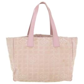 Chanel-CHANEL Travel line Tote Bag Canvas Pink CC Auth am4084-Pink
