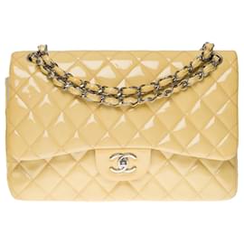 Chanel-bolso de hombro jumbo atemporal en charol amarillo -101151-Amarillo