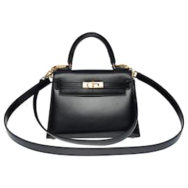 Hermès-sac à main Mini kelly 20 cm bandoulière en cuir noir-101136-Noir