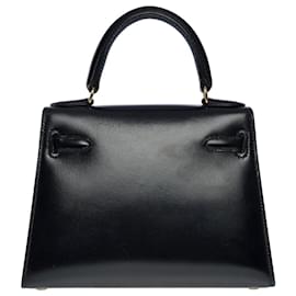 Hermès-sac à main Mini kelly 20 cm bandoulière en cuir noir-101136-Noir