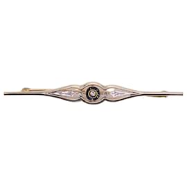 Autre Marque-Art Deco brooch set with sapphires and diamonds in platinum and yellow gold 750%O-Gold hardware